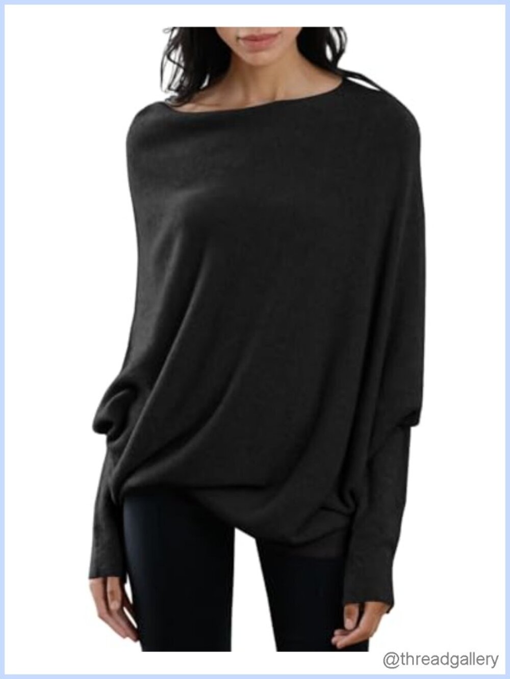 Women's Batwing Boat Neck Knit Pullover Sweater Loose Baggy Tunic Top